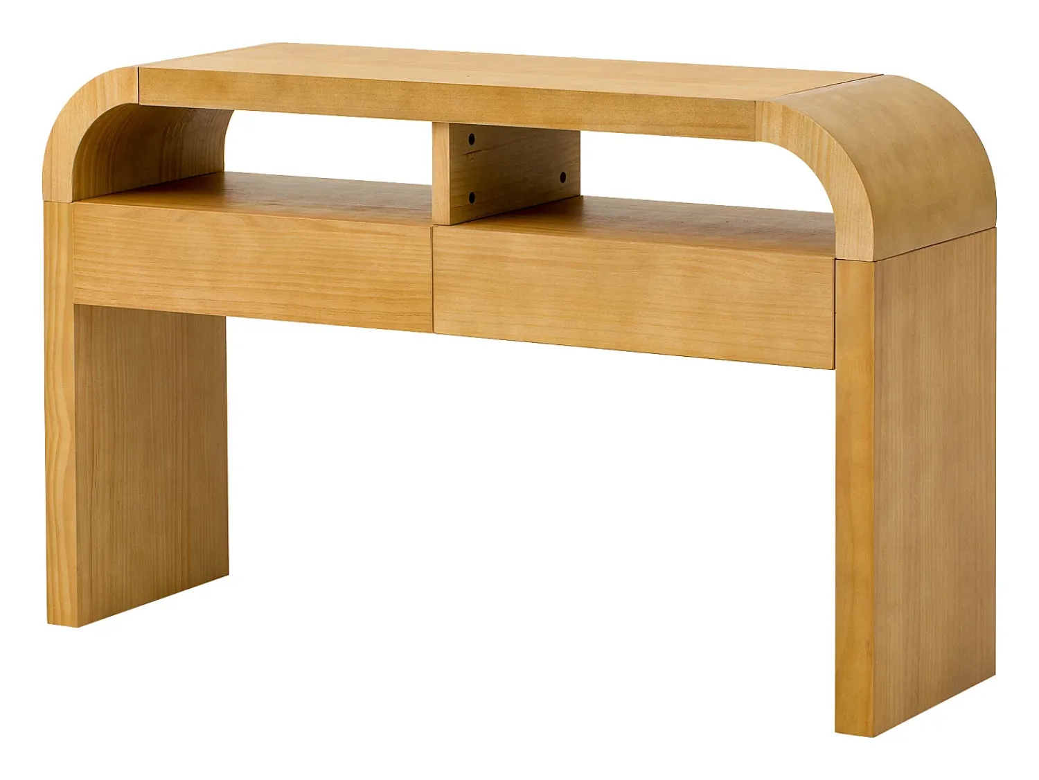 ModernLuxe Mesa console 120x35,5x76,5cm - con 2 gavetas - Cantos arredondados - prateleiras abertas - MDF - Natural^ Consola