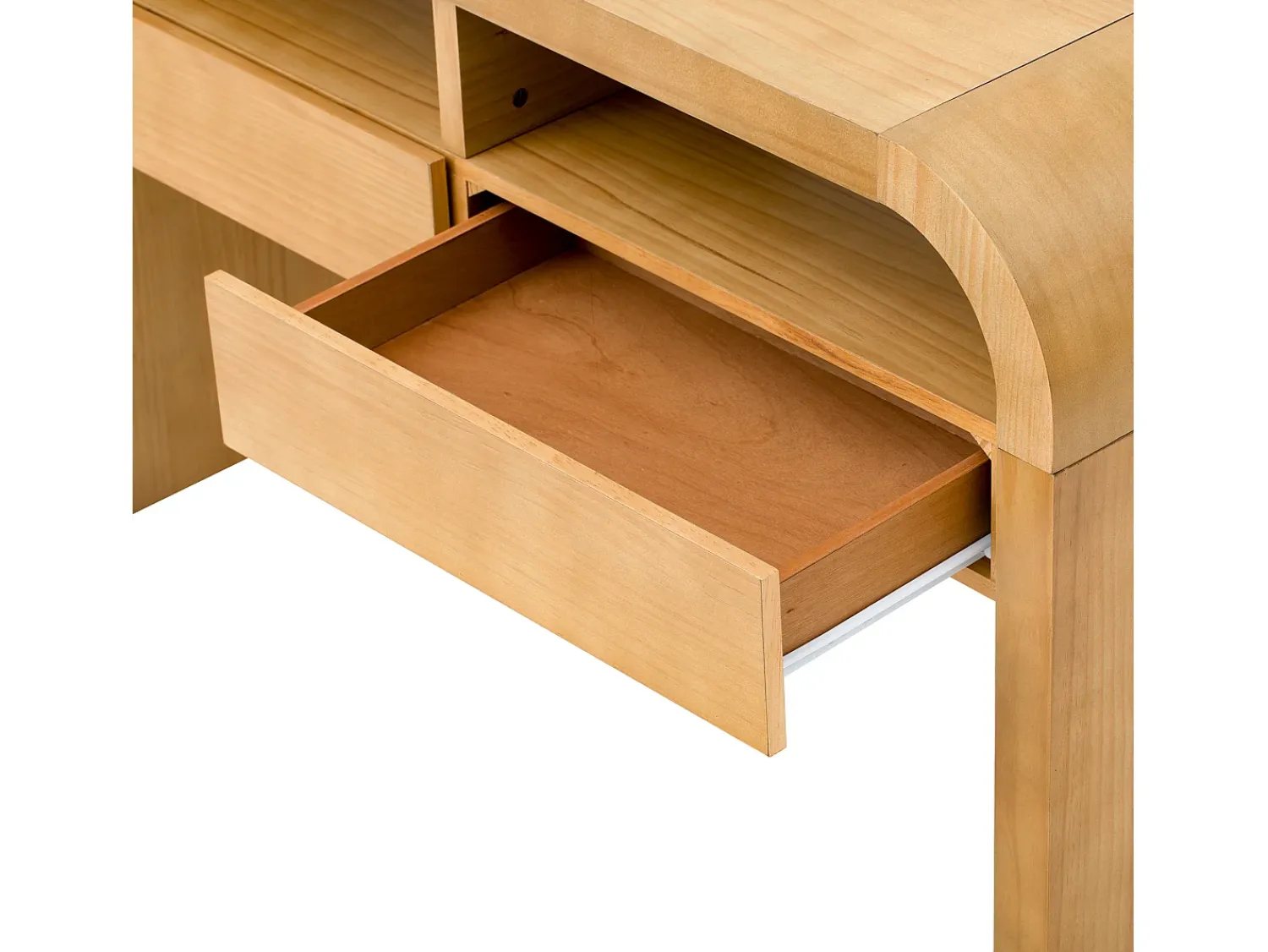 ModernLuxe Mesa console 120x35,5x76,5cm - con 2 gavetas - Cantos arredondados - prateleiras abertas - MDF - Natural^ Consola