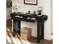 Hot ModernLuxe Mesa console 120x35,5x76,5cm - con 2 gavetas - con tomada de corrente - MDF - Preto