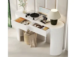 Consola*ModernLuxe Mesa console 120x33x76cm - con 2 gavetas - Cantos arredondados - MDF - Branco
