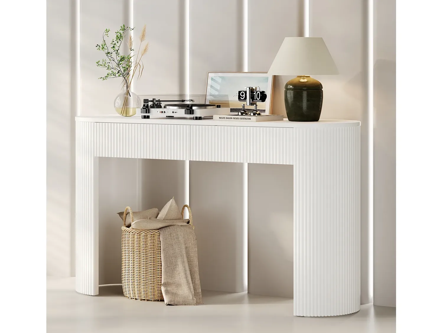 Consola*ModernLuxe Mesa console 120x33x76cm - con 2 gavetas - Cantos arredondados - MDF - Branco