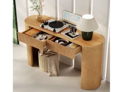 ModernLuxe Mesa console 120x33x76cm - con 2 gavetas - Cantos arredondados - MDF - Natural^ Consola