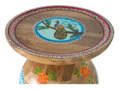 Mesa De Apoio*Giner y colomer Mesa d'appoint em madeira manguier e detalhes pintados à la main Multicor