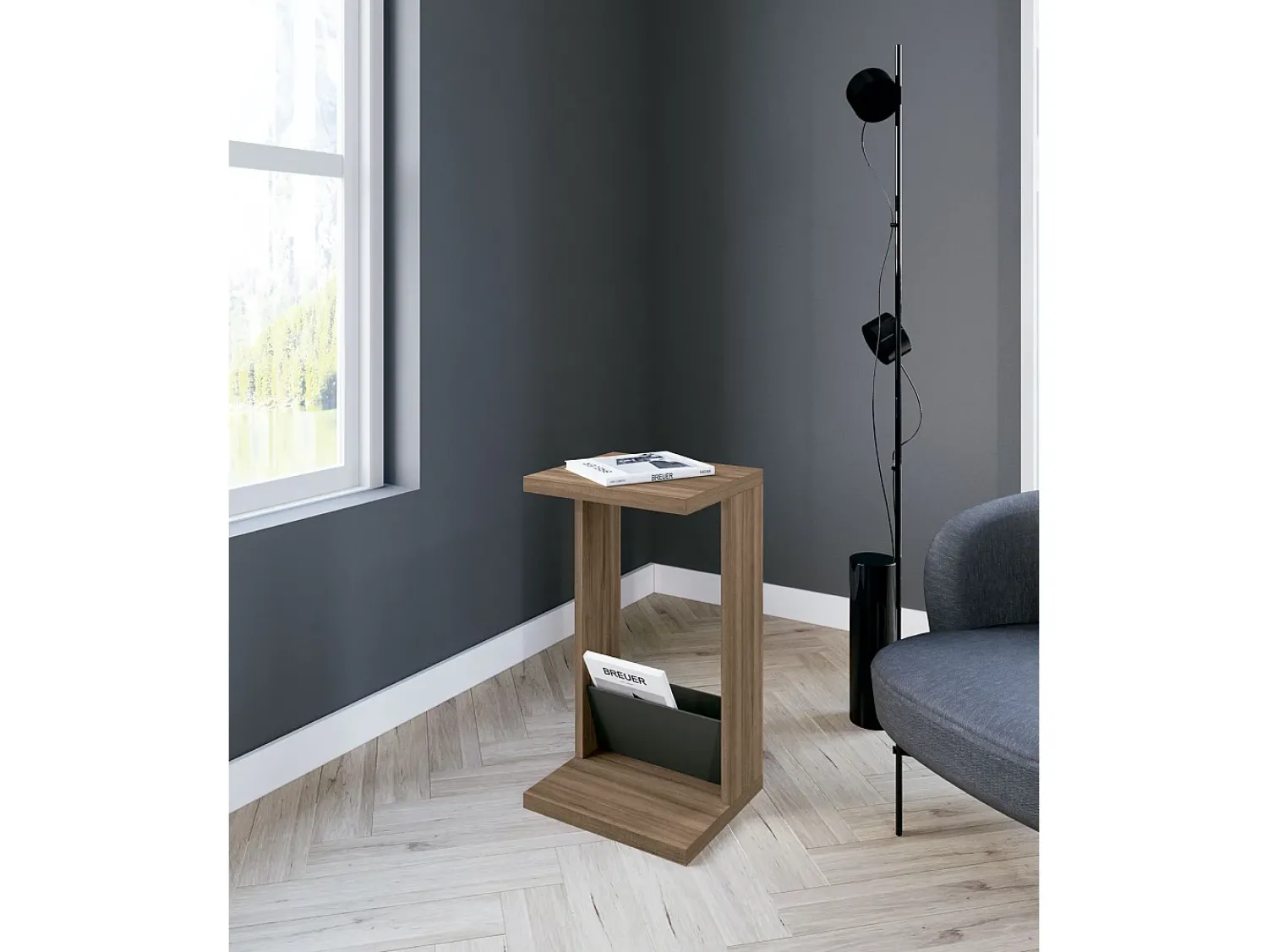 Discount Herdasa Mesa de apoio - A70cm x L40cm x P35cm nogueira e cinza antracite -Trébol Natural escuro