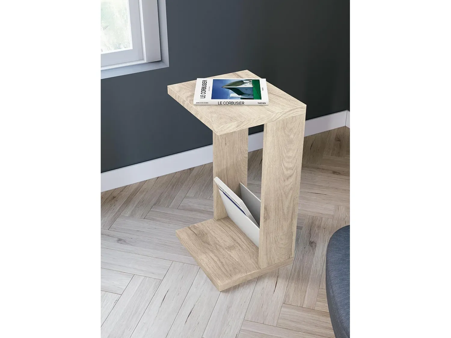 Herdasa Mesa de apoio - A70cm x L40cm x P35cm carvalho claro e branco -Trébol^ Mesa De Apoio