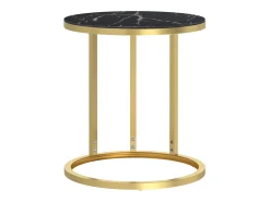 vidaxl Mesa de apoio 45 cm dourada e vidro temperado preto mármore^ Mesa De Apoio