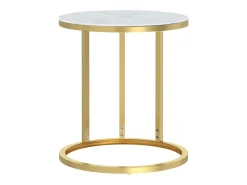 Mesa De Apoio| Mesa de apoio 45 cm dourada e vidro temperado branco mármore PT225078 Dourado