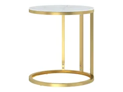 Mesa De Apoio| Mesa de apoio 45 cm dourada e vidro temperado branco mármore PT225078 Dourado