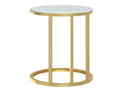 Mesa De Apoio| Mesa de apoio 45 cm dourada e vidro temperado branco mármore PT225078 Dourado