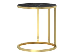 Mesa De Apoio* Mesa de apoio 45 cm dourada e vidro temperado preto mármore PT750076 Dourado