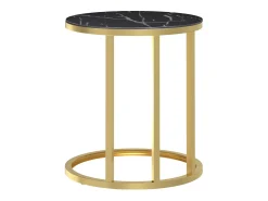 Mesa De Apoio* Mesa de apoio 45 cm dourada e vidro temperado preto mármore PT750076 Dourado