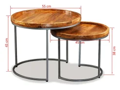 Outlet vidaxl Mesa de apoio 2 pcs madeira de mangueira maciça Natural claro