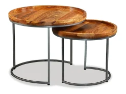 Outlet vidaxl Mesa de apoio 2 pcs madeira de mangueira maciça Natural claro