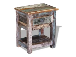 Discount vidaxl Mesa de apoio c/ 1 gaveta madeira reciclada sólida 43x33x51 cm Multicor