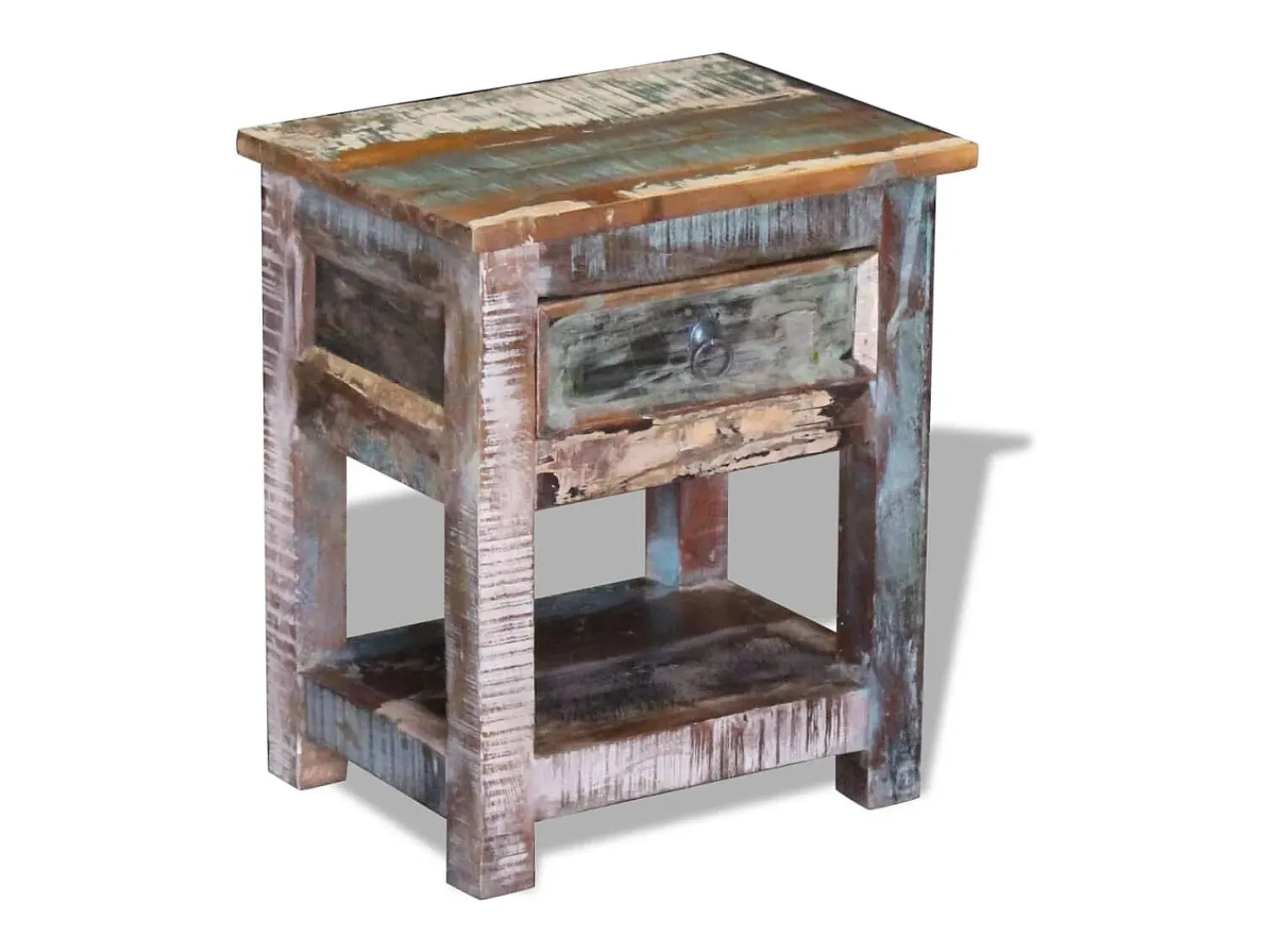 Discount vidaxl Mesa de apoio c/ 1 gaveta madeira reciclada sólida 43x33x51 cm Multicor