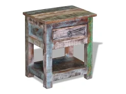 Discount vidaxl Mesa de apoio c/ 1 gaveta madeira reciclada sólida 43x33x51 cm Multicor