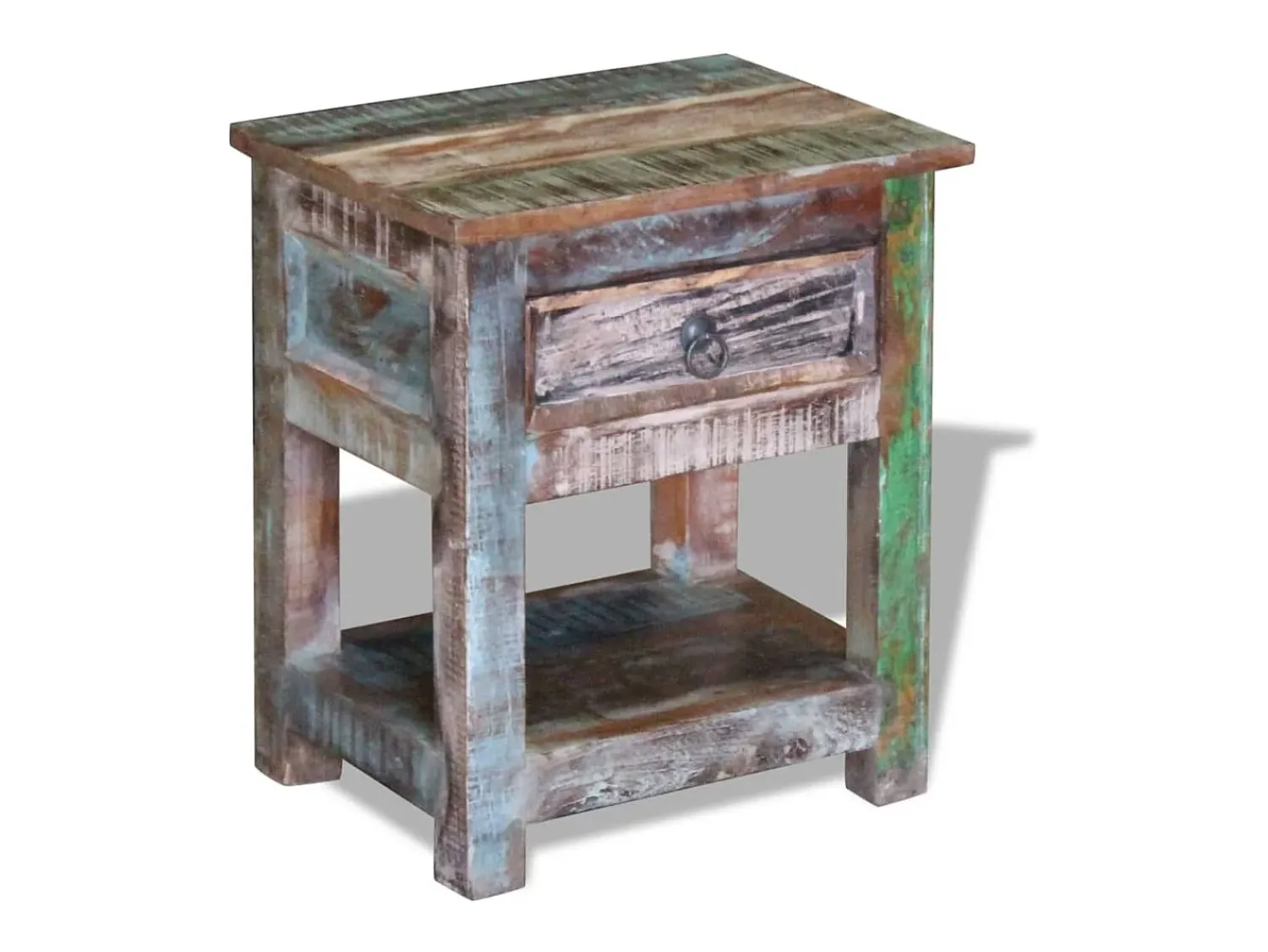 Discount vidaxl Mesa de apoio c/ 1 gaveta madeira reciclada sólida 43x33x51 cm Multicor