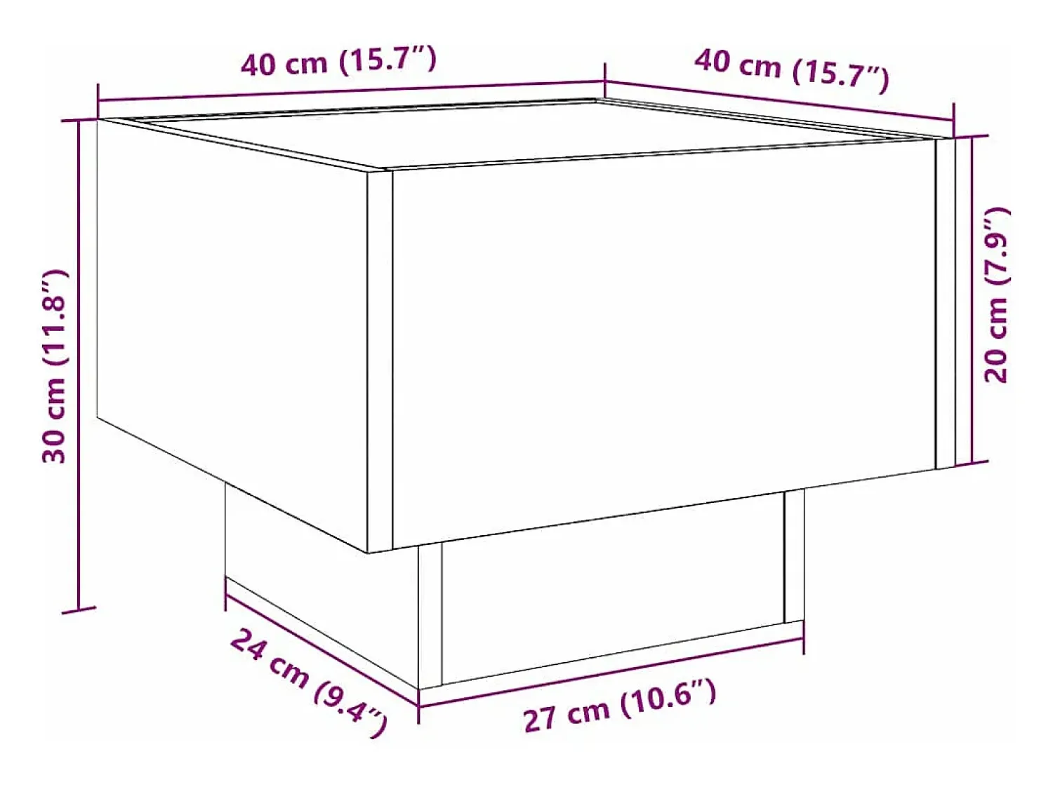 Mesa De Centro*vidaxl Mesa de apoio c/ LEDs 40x40x30 cm derivados de madeira Branco
