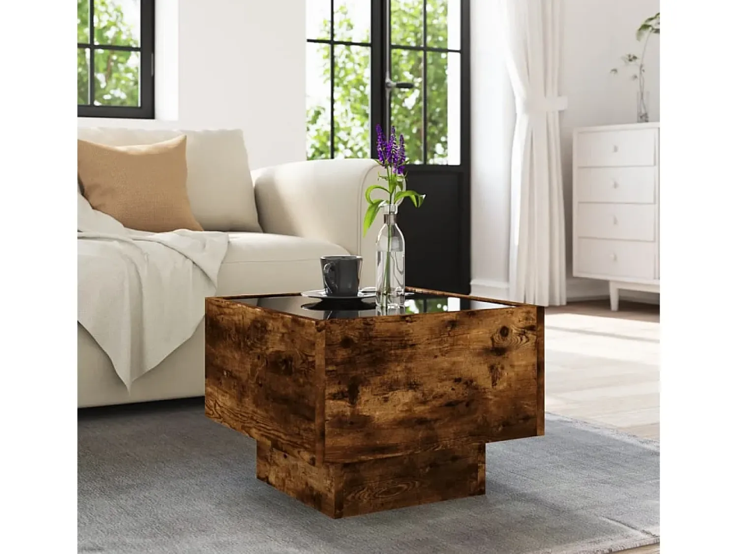 Mesa De Centro*vidaxl Mesa de apoio c/ LEDs 40x40x30 cm derivados de madeira Natural claro