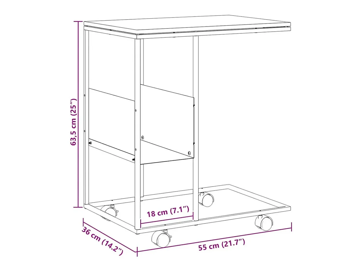 Mesa De Apoio|vidaxl Mesa de apoio c/ rodas 55x36x63,5 cm derivados de madeira Preto