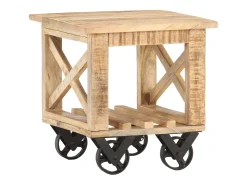 Mesa De Apoio*vidaxl Mesa de apoio c/ rodas 40x40x42 cm madeira de mangueira áspera Natural claro
