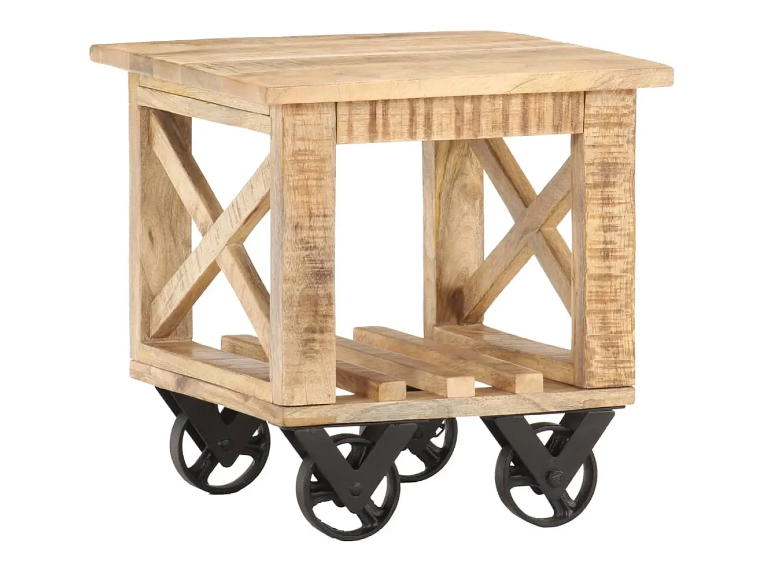 Mesa De Apoio*vidaxl Mesa de apoio c/ rodas 40x40x42 cm madeira de mangueira áspera Natural claro