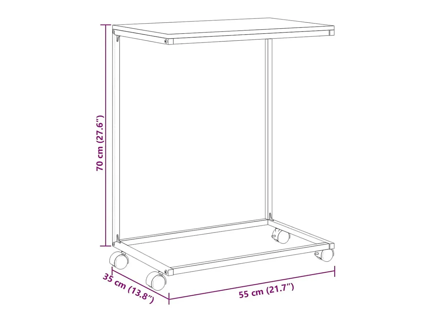 Mesa De Apoio*vidaxl Mesa de apoio c/ rodas 55x35x70 cm derivados de madeira branca Branco