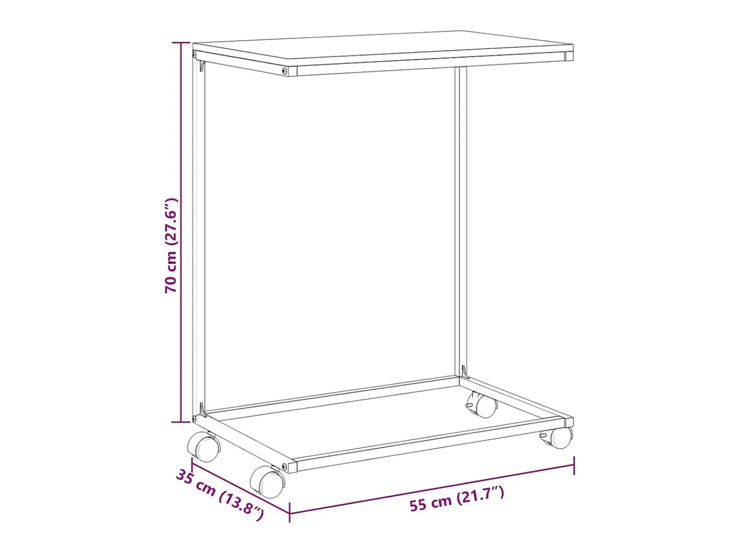 vidaxl Mesa de apoio c/ rodas 55x35x70 cm madeira processada^ Mesa De Apoio