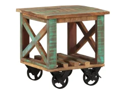 Clearance vidaxl Mesa de apoio c/ rodas 40x40x42 cm madeira recuperada maciça Castanho