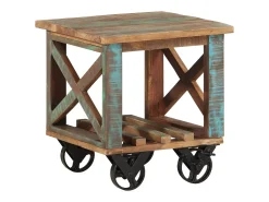 Clearance vidaxl Mesa de apoio c/ rodas 40x40x42 cm madeira recuperada maciça Castanho