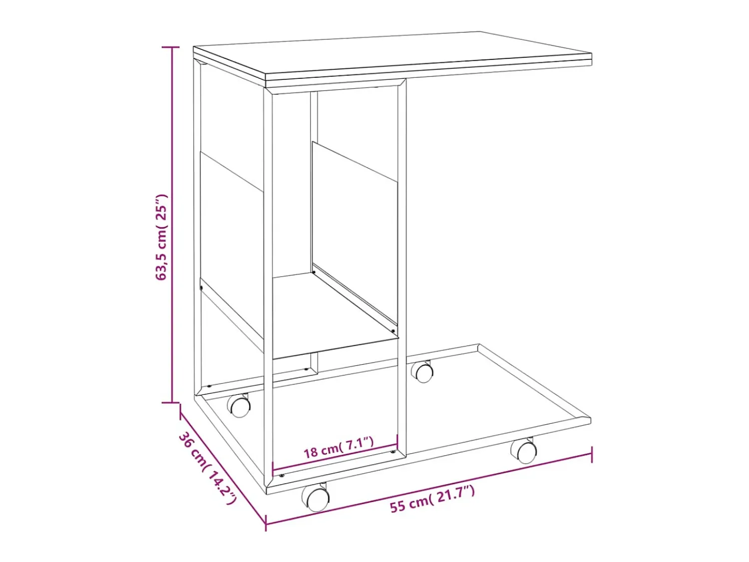 Online vidaxl Mesa de apoio c/ rodas 55x36x63,5cm derivados de madeira Branco