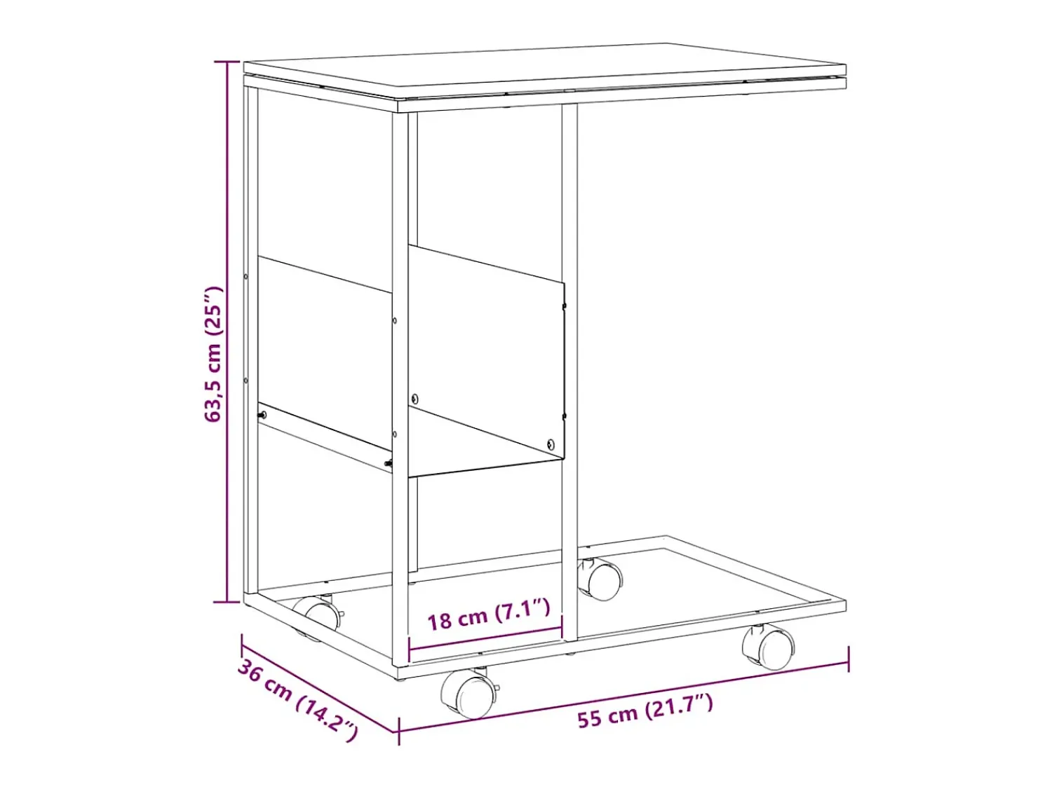 Online vidaxl Mesa de apoio c/ rodas 55x36x63,5cm derivados de madeira Branco