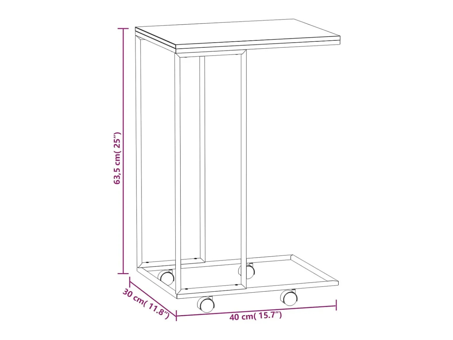 Mesa De Apoio*vidaxl Mesa de apoio c/ rodas 40x30x63,5cm derivados de madeira branca Branco
