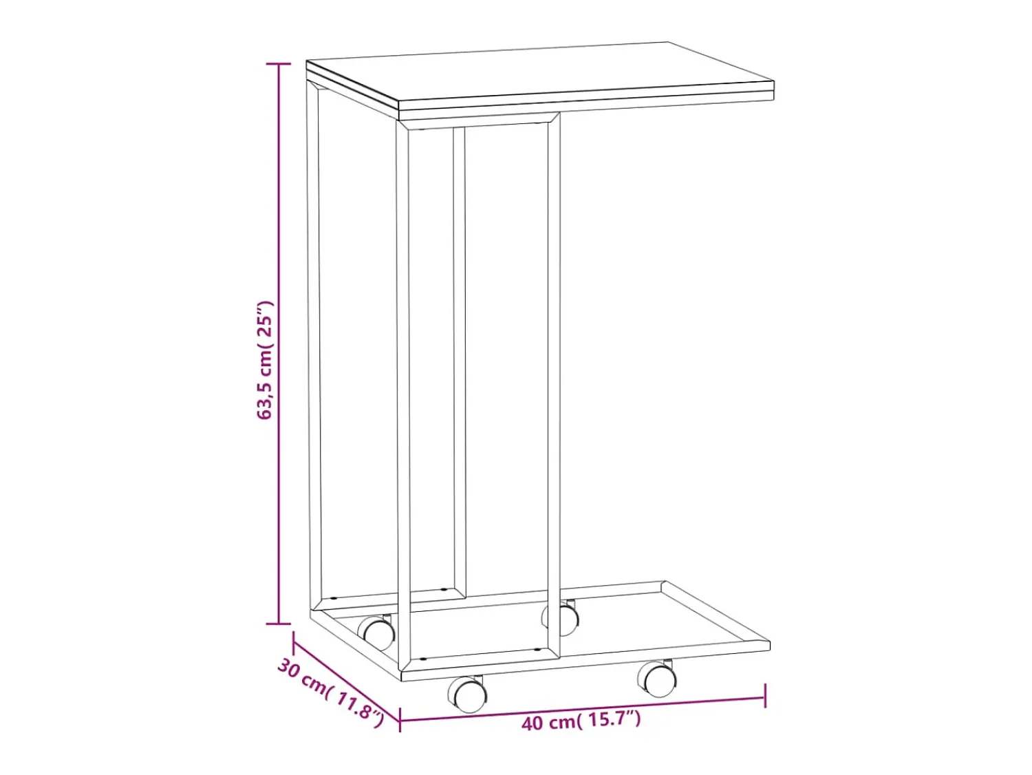 Mesa De Apoio*vidaxl Mesa de apoio c/ rodas 40x30x63,5cm derivados de madeira preta Preto