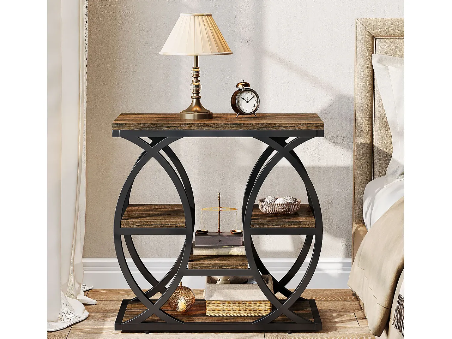 Tribesigns Mesa de apoio com 4 andares, mesa de cabeceira estreita de 60 cm com armazenamento para sala, quarto de dormir, entrada^ Mesa De Apoio