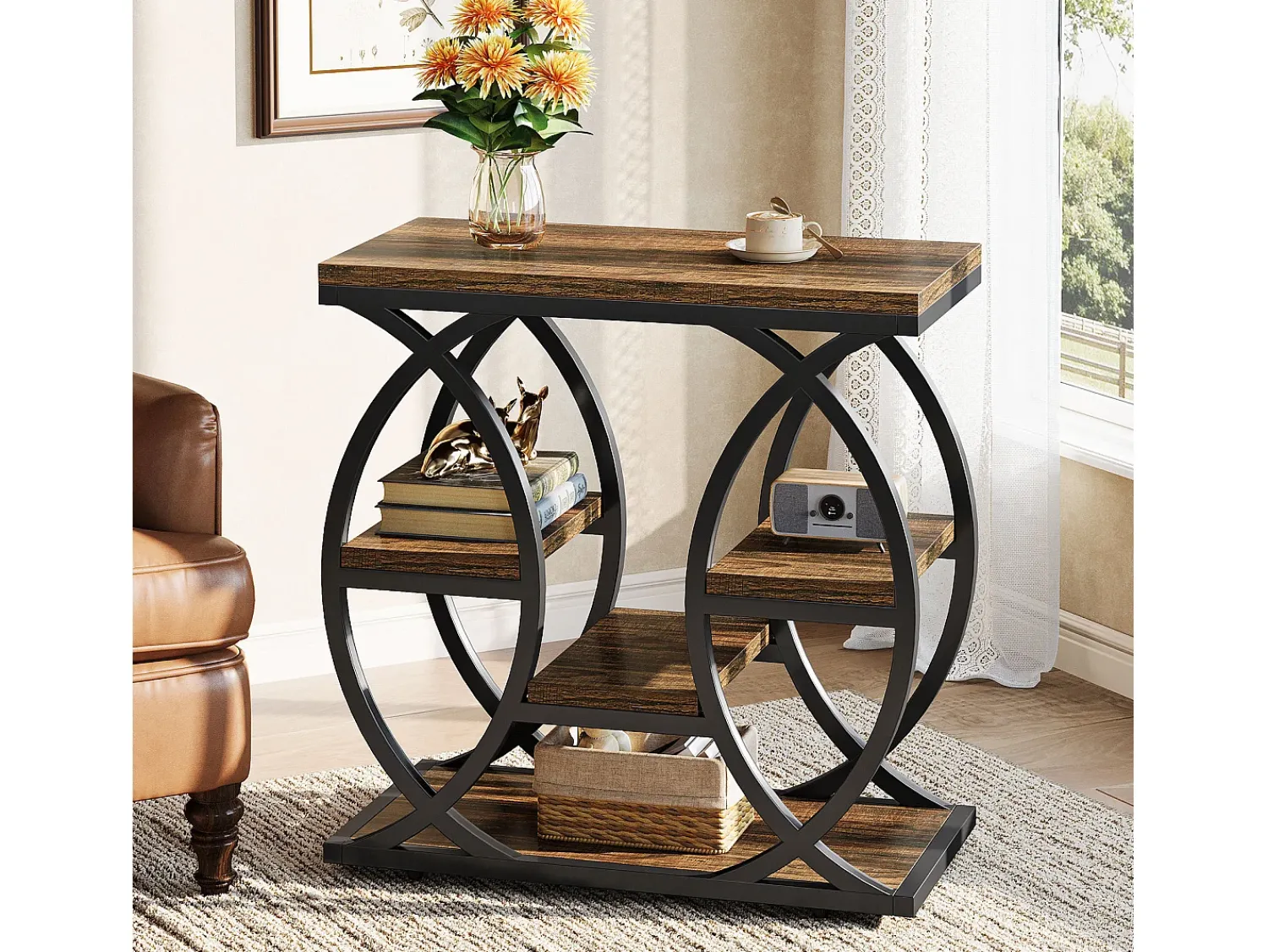 Tribesigns Mesa de apoio com 4 andares, mesa de cabeceira estreita de 60 cm com armazenamento para sala, quarto de dormir, entrada^ Mesa De Apoio