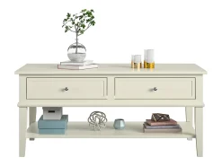 Mesa De Centro|Dorel Home Mesa de apoio com 2 gavetas em MDF cor-de-rosa Branco