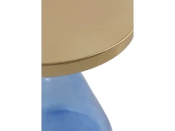 Clearance Mesa de apoio com base de vidro azul e tampo de metal Dourado