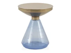Clearance Mesa de apoio com base de vidro azul e tampo de metal Dourado