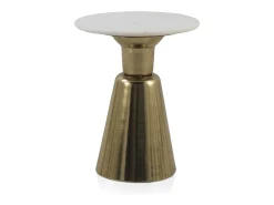 Mesa de apoio com base em metal e tampo em mármore branco^ Mesa De Apoio