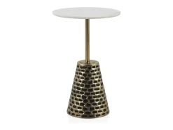 Mesa de apoio com base em metal antigo e tampo em mármore branco^ Mesa De Apoio