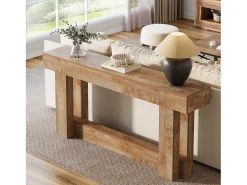 Hot Tribesigns Mesa de apoio de 160 cm, Mesa de entrada de dois andares, mesa auxiliar retangular de madeira para trás do sofá Castanho