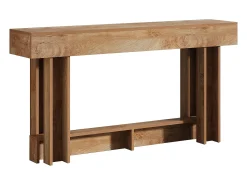 Hot Tribesigns Mesa de apoio de 160 cm, Mesa de entrada de dois andares, mesa auxiliar retangular de madeira para trás do sofá Castanho