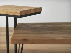 Mesa De Apoio| Mesa de apoio em madeira de olmo antigo com pernas de metal Castanho