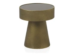 Mesa De Apoio| Mesa de apoio em metal e vidro preto Dourado