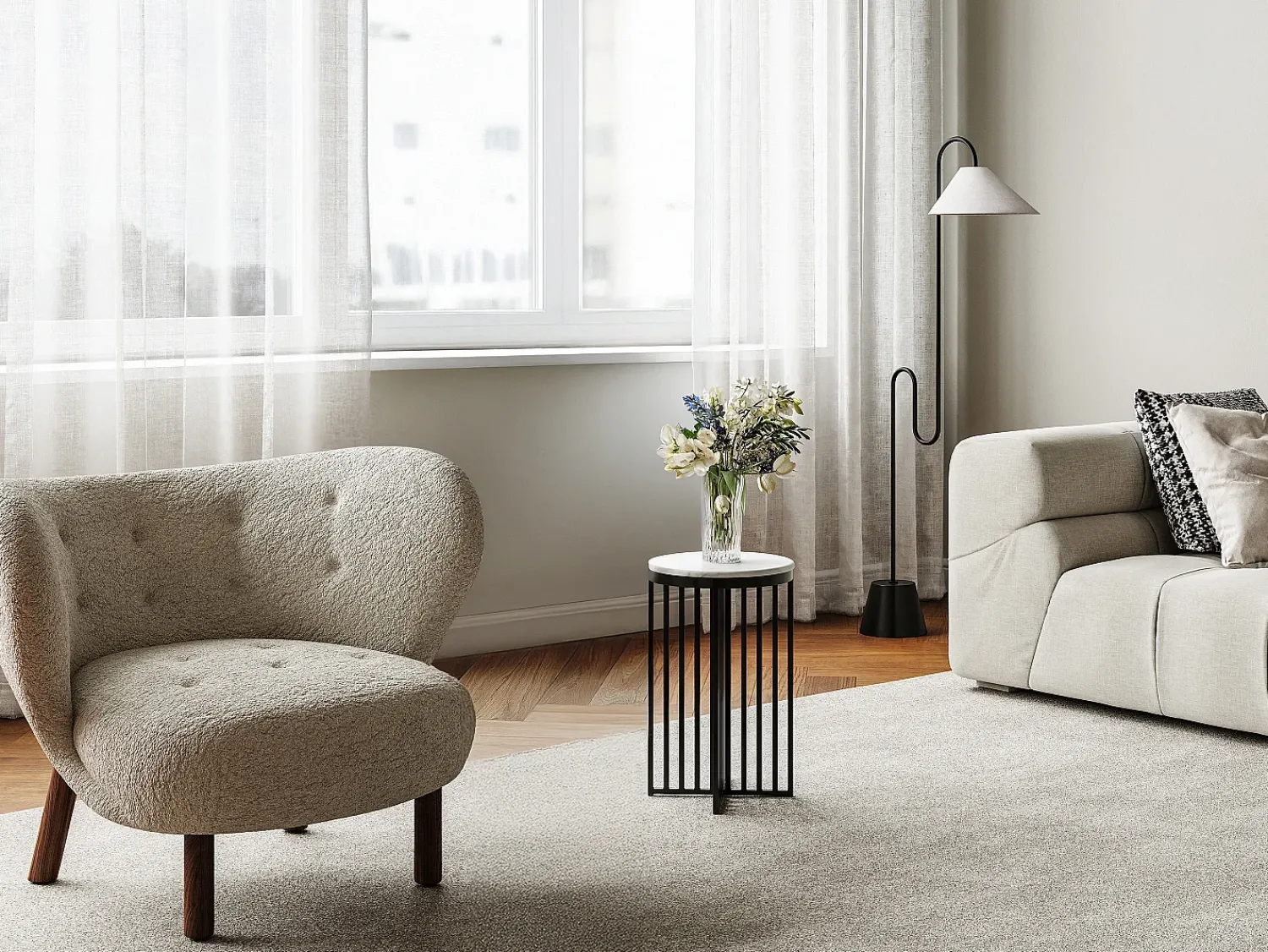 Vente-unique Mesa de apoio em mármore e metal branco e preto - LILEA^ Mesa De Apoio
