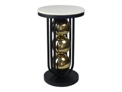 Best Vente-unique Mesa de apoio em mármore e metal branco, preto e dourado - NAYELI Preto / Branco / Dourado