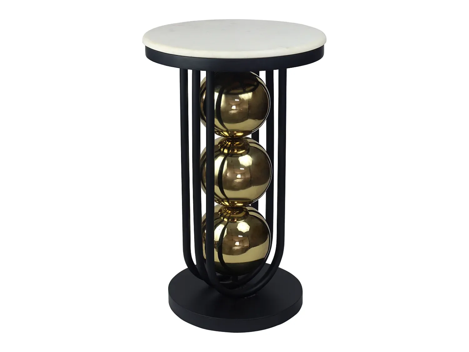Best Vente-unique Mesa de apoio em mármore e metal branco, preto e dourado - NAYELI Preto / Branco / Dourado