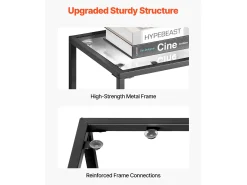 Mesa de Apoio em Vidro SucceBuy com 3 Níveis, Retangular Moderna, Mesa de Apoio com Tampo em Vidro Temperado, Pés em Ferro e Dispositivo Anti-Balanço, Preta^ Consola