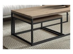 Discount Meublorama Mesa de apoio estilo industrial HELLINGTON com efeito de carvalho envelhecido - Mesa de centro - Conjunto de 3 peças Castanho